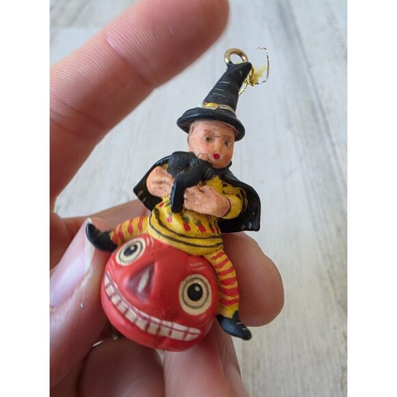 Dept 56 polliwoggs mini witch Halloween jack-o'-lantern cat ornament tree table - Picture 5 of 7